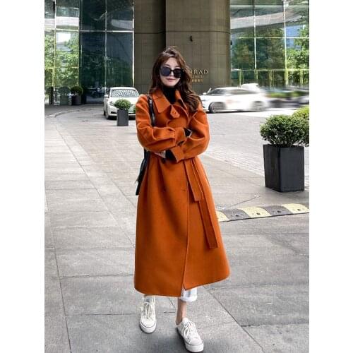 Korea double-sided cashmere coat womens high-end autumn and winter 2021 new loose over knee woolen coat