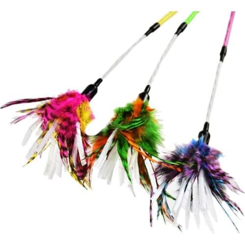 Kitten Interactive Fun Toy Cat Feather Toys Plastic Fishing Rod Pet Colorful Teaser Wand Play Game Cat Accessory