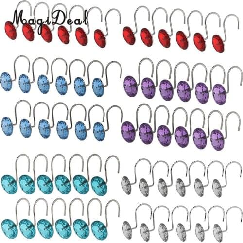 MagiDeal 12 Pieces Decor Rhinestone Shower Curtain Hook Drapery Valance Hanger