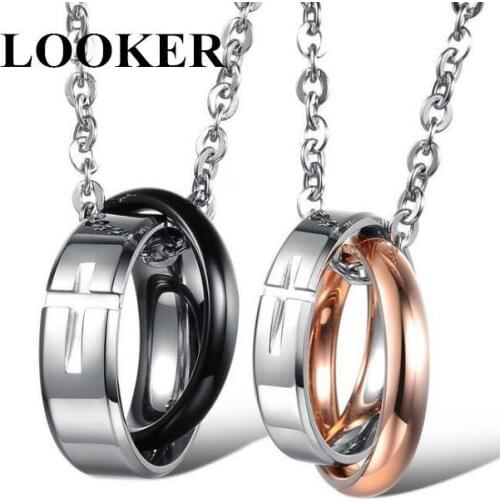 LOOKER Fashion Lovers Necklaces Classical 316L Stainless Steel Cross Design Pendant New Rose Gold/Black Color Jewelry