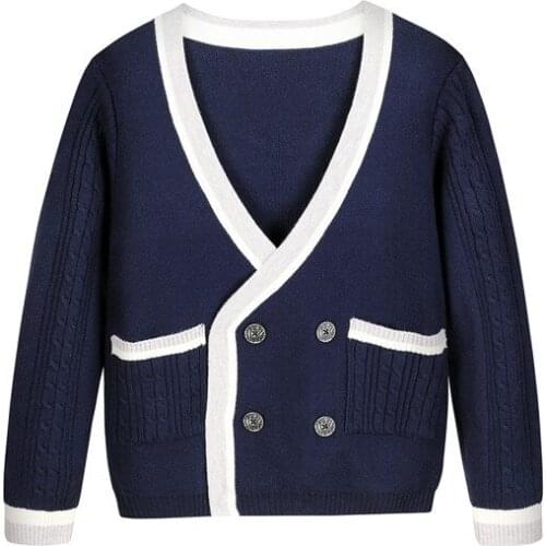 Fashion Knitted Cardigans for Big Boys Spring Fall Children Double Breasted Knit Jackets Teenage Girls Sweaters England Style
