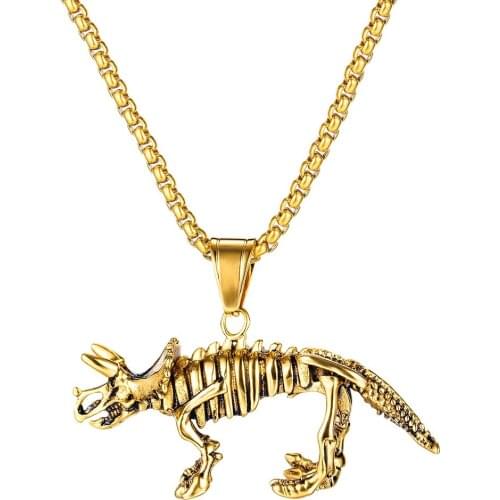 FATE LOVE Fashion Jewelry Male Men Statement Dinosaur Bone Necklaces Pendants Stainless Steel Box Chain Party Gift