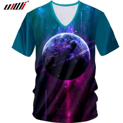 UJWI Dropshipping Tshirts Men Hip Hop Punk Style V Neck T-shirt Print Galaxy Space Planet Undershirt Sweat Proof Shirt Hombre
