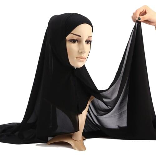 2019 Soft Chiffon Muslims Women Hijab Instant Scarf Islamic Clothing Wrap Shawl Turban foulard Ready To Wear Arab Headscarves