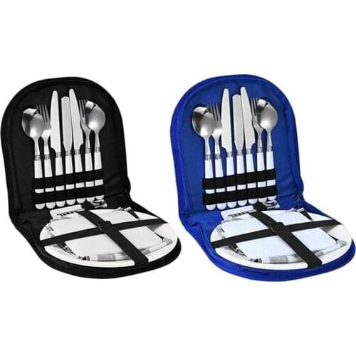 2Pcs Amping Cutlery Set Stainless Steel Camping Cutlery with Spoon Fork Knife Plate Lightweight Travel Cutlery