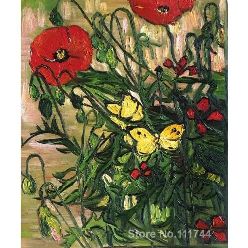Wall art Poppies and Butterflies by Vincent Van Gogh paintings on canvas Handmade High quality