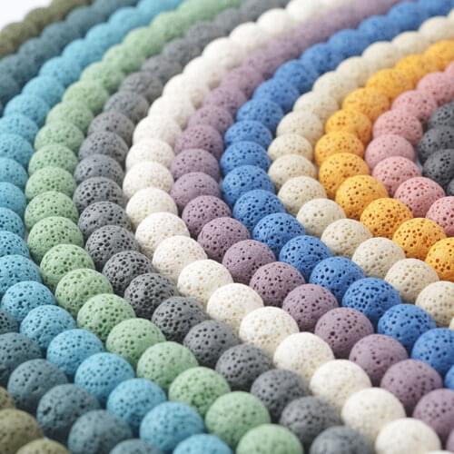 Natural Round Mixed Color Lava Volcanic Stone Loose Spacer Beads For Jewelry Making 15" Strand DIY Accessorries Women Bead Gifts