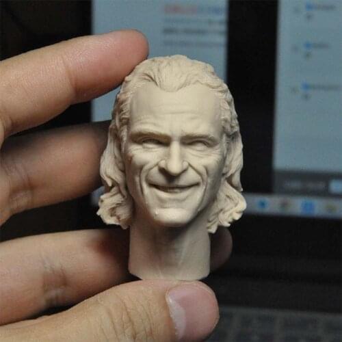 Unpainted 1/6 Joker Joaquin Smiling Head Sculpt with Neck PVC Male Soldier Head Carving Fit 12'' Action Figure Body for DIY