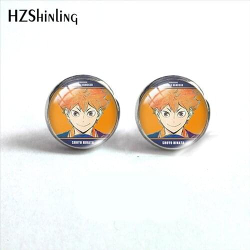 2021 New Haikyu Volleyball Boy Stud Earring Anime Round Earrings Handmade Glass Dome Photo Printed Jewelry Gifts