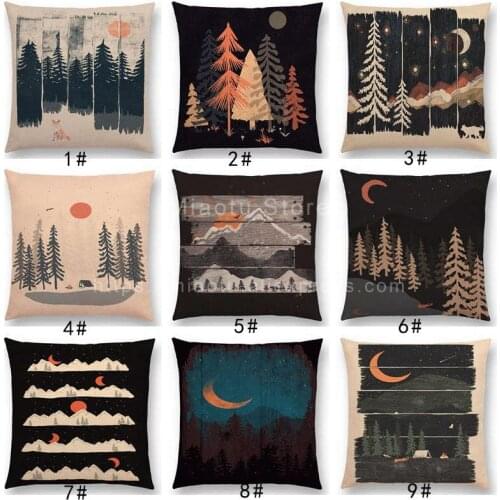 Latest Pillow Case Animals In the Forest Day And Night Mountains Sun Moon Exploration Camping Fox Wolf Cushion Cover