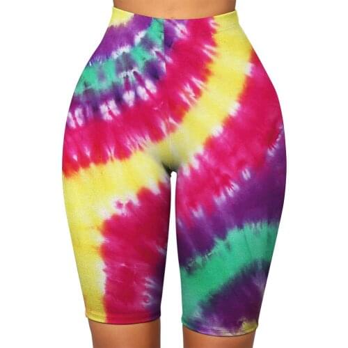 New Sexy Tye Dye Print Women Shorts Elastic Slim Fitness Sport Gym Workout Push Up Knee-Length Leggings Yoga Pants Dropshipping