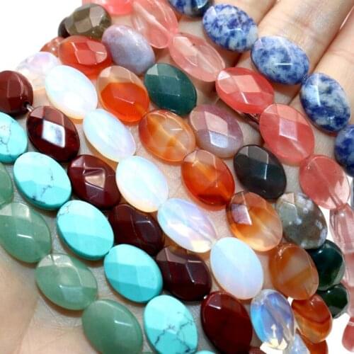 Faceted Natural Stone 6 8 10 12mm Oval Shape Agates Crystal Beads For Jewelry Making Charm DIY Necklace Bracelet Accessories