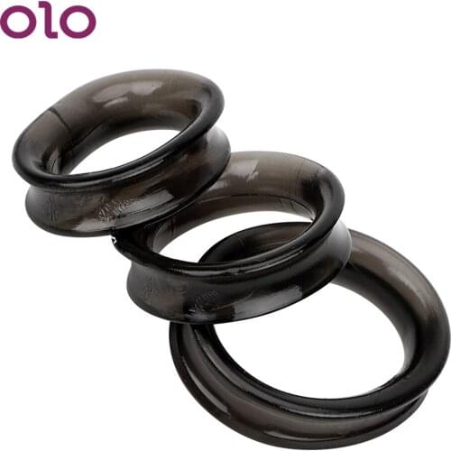 OLO 3 Pieces/Sets Penis Ring Cock Ring Dildo Extender Delay Ejaculation Elastic Sex Toys for Men Adult Products