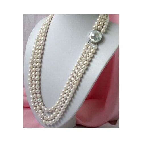 New 3 ROWS 8-7MM white AAA SOUTH SEA pearl necklace 18-19-20"