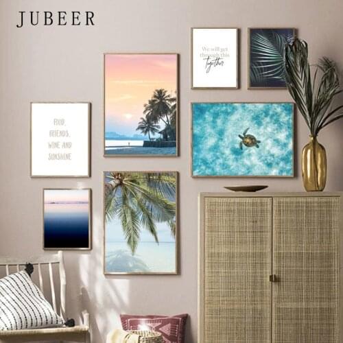 Scandinavian Style Poster Landscape Paintings on The Wall Coconut Tree Canvas Prints Sea Turtle Picture for Living Room Wall Art