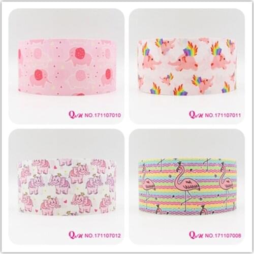 Q&N ribbon 16mm 22mm 25mm 38mm 50mm 75mm elephant flamingo printed grosgrain ribbon webbing 50yards/roll for hair tie