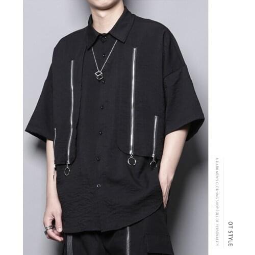 S-6XL! Large size shirt 2021 Diablo original personality zipper decorative patchwork design five-point sleeve short sleeve shirt