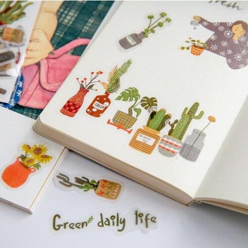 40-50 pcs/Bag Cute Life is green Plants Label Stickers Decorative Stationery Stickers Scrapbooking DIY Diary Album Stick Label
