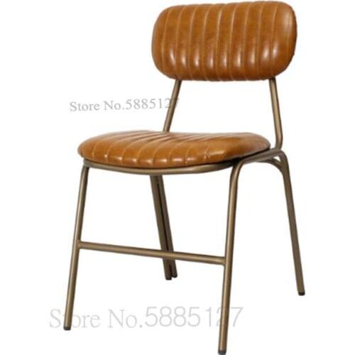 Custom Industrial Loft Wrought Iron Metal Bronze Legs Retro Bar Chair Distressed Leather Bar Coffee Shop Home Dining Chair