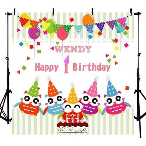 Custom Cartoon Flags Balloon striped owl cake 1ST Birthday backgrounds Vinyl cloth Computer print newborn baby backdrops
