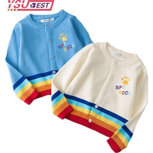 1-7Yrs Girls Cardigan Rainbow Embroidery Knitted Sweater Cotton Child Autumn Cardigan Baby Boys Warm Sweaters Girls Kids Clothes
