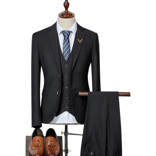 High Quality Mens Suit Groom Wedding Suit Tuxedo Best Mens Slim Business Groom Suit 3-piece (Jacket + Vest + Pants) Asian Size