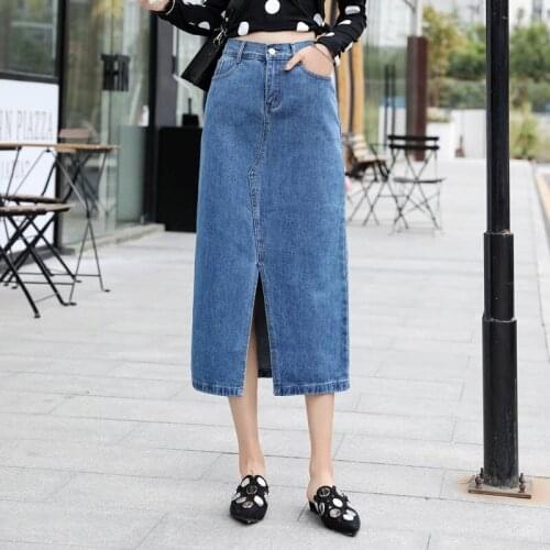 High Waist Plus Size Jean Skirts A-line Elastic Split Mid-length Fashion Oversized Casual Zipper All-match Women Skirt Y2k Denim