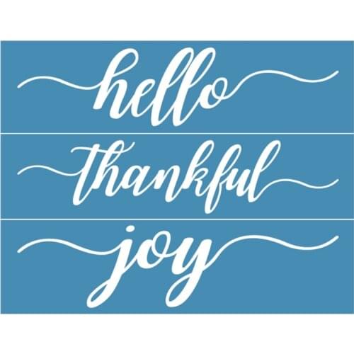 Hello Thankful Joy Self-Adhesive Silk Screen Printing Stencil Reusable Sign Stencils for Painting on Wood DIY Decoration