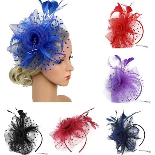 Women Hair Clip Feather Wedding Casual Fascinator Great Gatsby Headband Pearl Charleston Party Bridal Floral Church Headwear #L