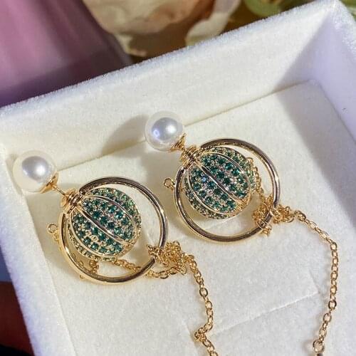 Pearl Watermelon Cactus Ball Earrings For Women Chain Tassel Cubic Zircon Modern Geometric Korean Pop Jewelry Dropshipping