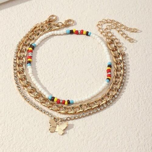 Butterfly Bohemian Colorful Seed Beads Anklets For Women Gold Color Summer Ocean Beach Ankle Bracelet Foot Leg Chain Jewelry