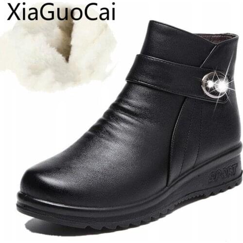 Winter Warm Leather Women Ankle Boots Cotton Shoes Eva Warm Genuine Leather Female Fur Winter Boots Rome Style Boots