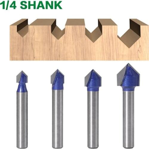 1pcs 1/4" Shank 90 Degree V Groove Template V-Groove V Grooving Router Bit Carbide Milling Cutter Wood Drilling