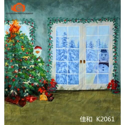 10X20ft Hand painted Muslin interior window photo backdrops,fotografia profissional,christmas tree photographic background K2061