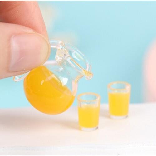 3Pcs/set 1:12 Dollhouse Miniature Drink Cup Orange Juice Jug Kettle Model Kitchen Decor