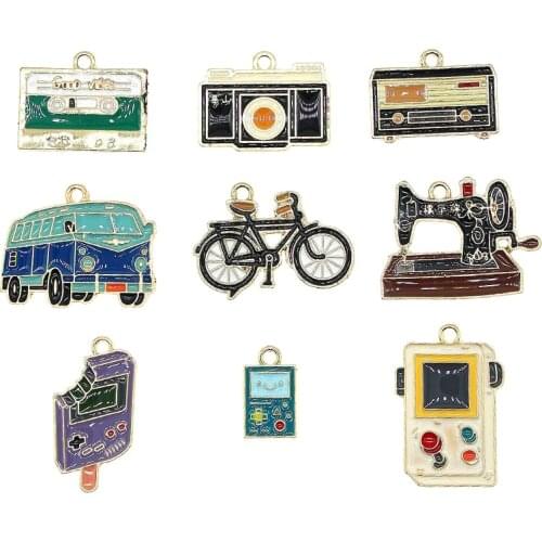 5pcs/lot 20*16mm Retro Enamel Bus Bicycle Sewing Machine Pendant Charms Necklace Bracelet Earring Small DIY Jewelry Findings