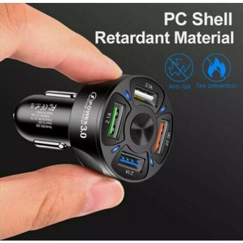 4 USB Port Fast Car Charger 7000mA 78.0mm*32mm*32mm ABS Black Dual Adapter Socket Universal 12V-24V