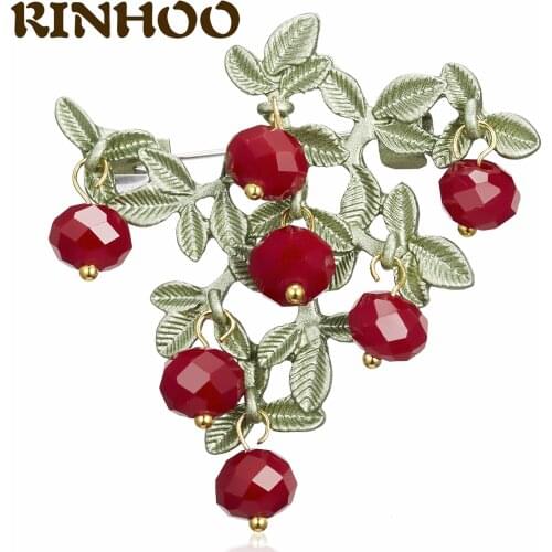 Charm Crystal Red Fruit Brooch Pin Branches Pearl Plant Brooches For Women Coat Accessories Vintage Design Jewelry 2021 New Gift