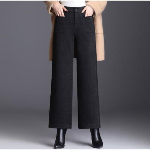 Woolen wide leg pants female nine pants high waist drop 2019 autumn and winter new long pants
