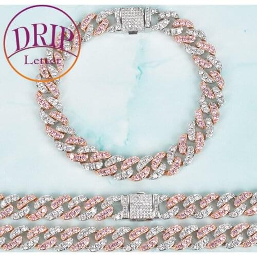 10mm Pink Miami Cuban Link And Bracelet Hip Hop Colorful Chain Set Jewelry For Women Men