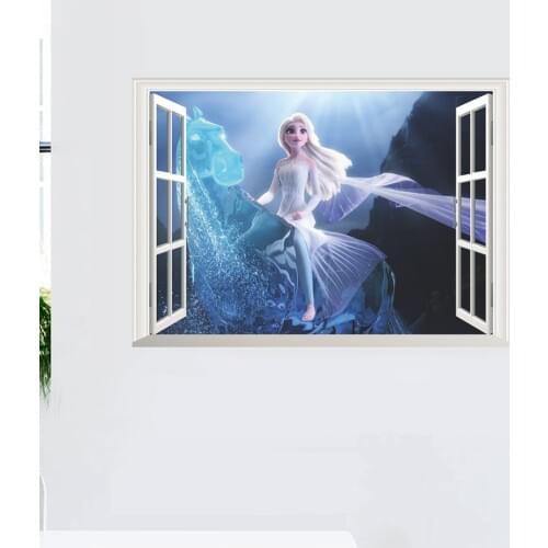 Disney Frozen 2 Elsa 3D Window Wall Stickers For Kids Room Bedroom Kindergarten Wall Decoration Princess Cartoon Movie Posters