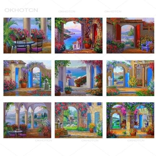Diy Full Square Diamond Painting Seaside House Scenery Embroidery Cross Stitch Picture of Rhinestone Mosaic Art Home Wall Decor