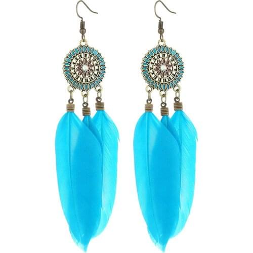 CRLEY Long Feather Dangle Earring Enamel Handmade Wedding Engagement Party Vintage Punk Wings Cuff Drop Earrings for Women