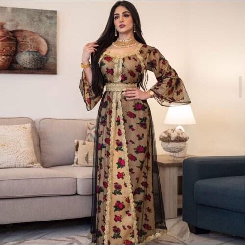 Robe Gold Thread Embroidered Abaya Plus Size Dress for Women Eid Mubarak Middle East Dubai Turkish Moroccan Party Evening Robes