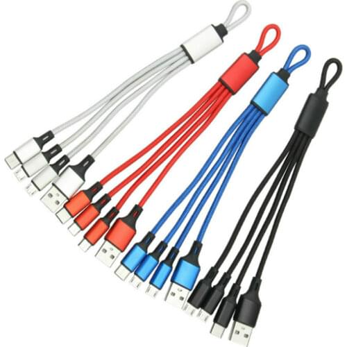 USB Cable for iPhone 11 X 8 Keychain Portable Fast Charging 3 in 1 Micro Usb Type C Mobile Phone Android Cord for Xiaomi Huawei