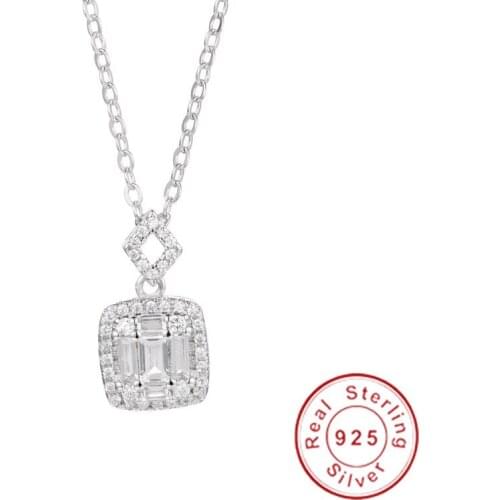 Classic solid 925 Sterling Silver Diamond pendant Necklace Ladys Square Put together Wedding Necklaces for Women Jewelry
