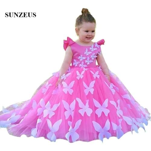 Beautiful Butterfly Flower Girl Dresses 2020 New Arrival Ball Gown Pink Children Party Dress Tulle Prom Gowns FLG115