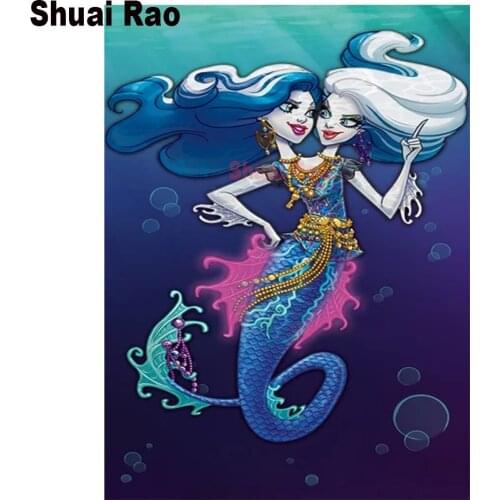 Twin mermaid diamond embroidery full square round 5d diy diamond painting rhinestone pictures sexy puzzle angel painting