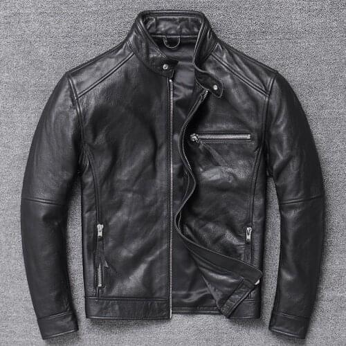 2021 Men Autumn Winter New Genuine Leather Jacket Male Cowhide Real Cow Leather Outwear Men Large Size Motorcycle Coats W582