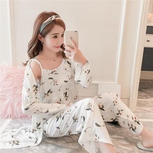 Summer Pyjamas Women Sling+Pants+Cardigan Sets Round Neck Animal Cute Pajama Set Sexy Pajamas Strap Lounge Sleepwear Nightgowns